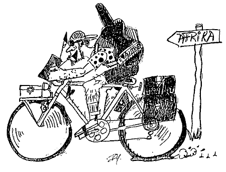 Karikatur: Auf dem Fahrrad